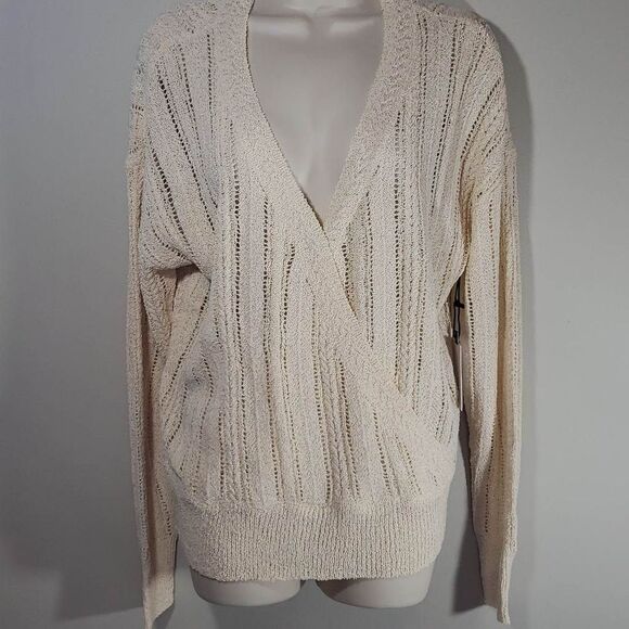 ASTR The Label Womens Wrap Front Pointelle Sweater Pullover Cream Size XL NWT - Picture 11 of 12